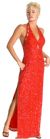 Halter Beaded Long Formal Gown in Red